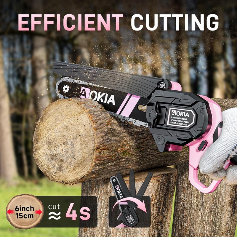 Aokia Electric Mini Chainsaw Cordless, Small Hand held 20V Power 2 Battery With Charger 6 Inch Saw Powered Operated Household and Garden Cut Tree Trimming Wood Gifts for Father Husband Men&Mother - Image 2